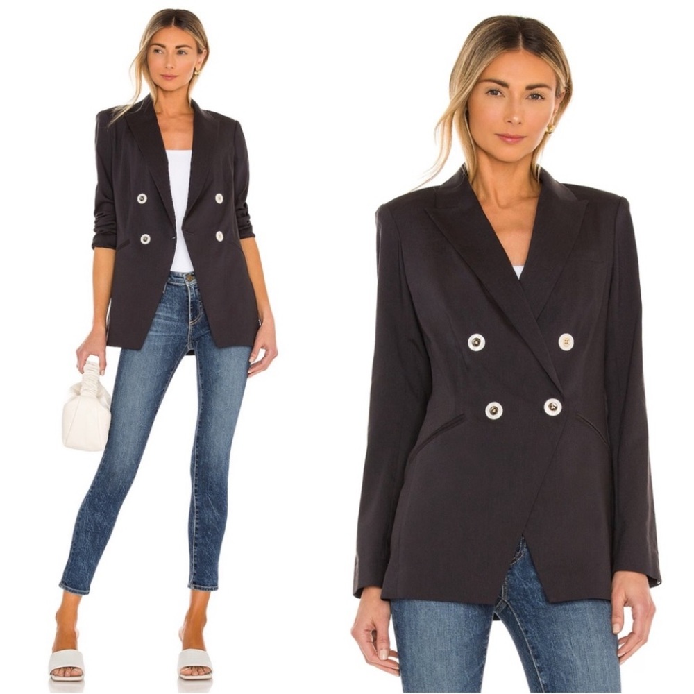 Veronica Beard Nisha Navy Linen Double-Breasted Blazer Size 0